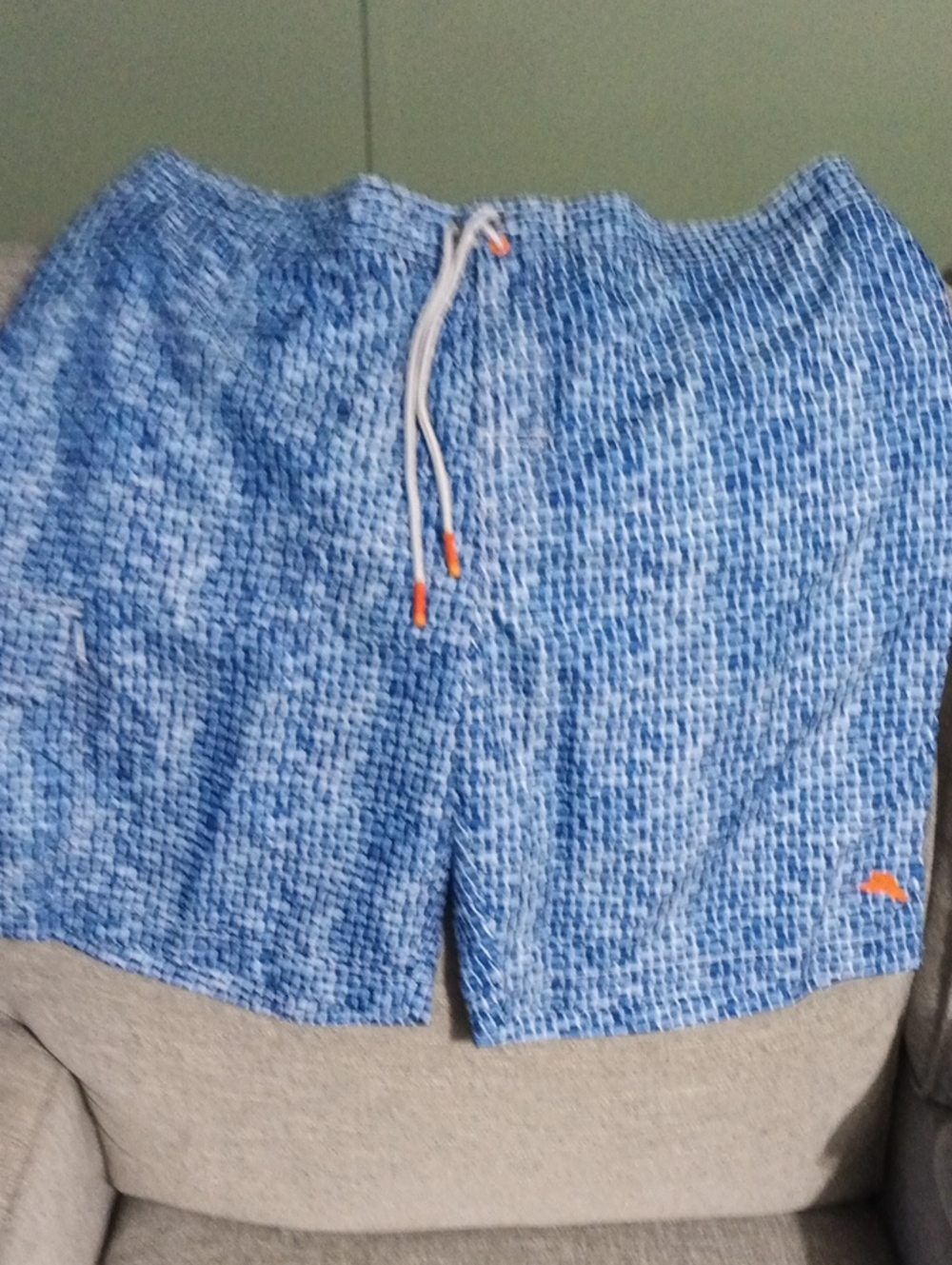 Tommy Bahama Blue Geo-Print Swim Trunks with White Drawstring